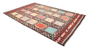 Tappeto Kilim Geometrico Marrone Scuro Multicolore 199x309 Cm