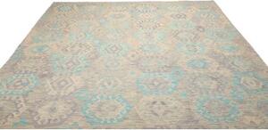 Tappeto Kilim Geometrico Grigio Tortora Turchese 262x290 Cm