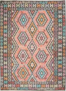 Tappeto Kilim Geometrico Grigio Scuro Corallo 206x278 Cm