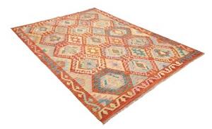 Tappeto Kilim Geometrico Arancione Azzurro 174x234 Cm