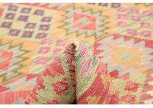 Tappeto Kilim Geometrico Rosso Verde Chiaro 205x293 Cm