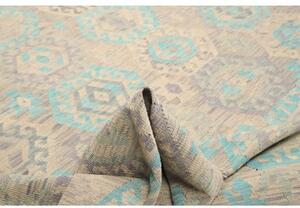 Tappeto Kilim Geometrico Grigio Tortora Turchese 262x290 Cm