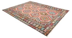 Tappeto Kilim Geometrico Grigio Scuro Corallo 206x278 Cm