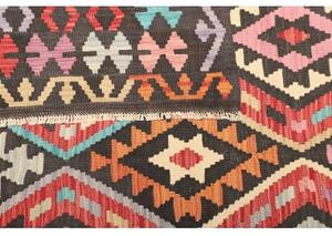 Tappeto Kilim Geometrico Grigio Scuro Corallo 206x278 Cm
