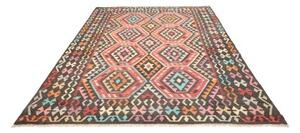 Tappeto Kilim Geometrico Grigio Scuro Corallo 206x278 Cm
