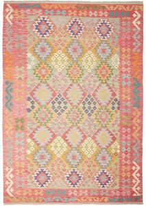Tappeto Kilim Geometrico Rosso Verde Chiaro 205x293 Cm