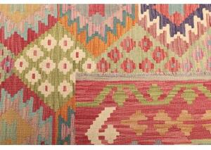 Tappeto Kilim Geometrico Rosso Verde Chiaro 205x293 Cm