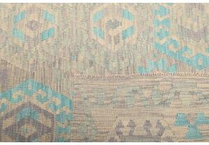 Tappeto Kilim Geometrico Grigio Tortora Turchese 262x290 Cm