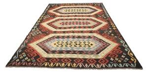 Tappeto Kilim Geometrico Marrone Scuro Rosso Mattone 202x305 Cm