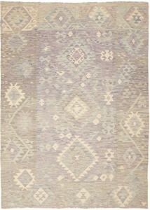 Tappeto Kilim Geometrico Grigio Tortora Lavanda 172x243 Cm