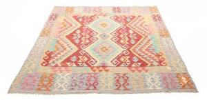 Tappeto Kilim Stilizzato Rosso Azzurro 154x190 Cm