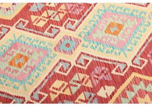Tappeto Kilim Stilizzato Rosso Azzurro 154x190 Cm