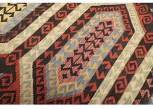 Tappeto Kilim Geometrico Marrone Scuro Rosso Mattone 202x305 Cm