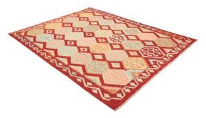 Tappeto Kilim Geometrico Rosso Beige 185x241 Cm