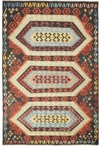 Tappeto Kilim Geometrico Marrone Scuro Rosso Mattone 202x305 Cm