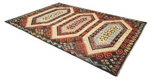 Tappeto Kilim Geometrico Marrone Scuro Rosso Mattone 202x305 Cm