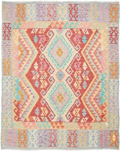 Tappeto Kilim Stilizzato Rosso Azzurro 154x190 Cm
