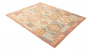 Tappeto Kilim Geometrico Arancione Azzurro 153x195 Cm