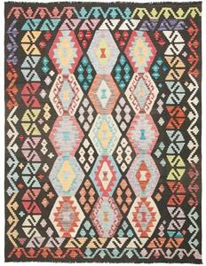 Tappeto Kilim Geometrico Marrone Scuro Multicolore 157x204 Cm