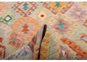 Tappeto Kilim Stilizzato Azzurro Rosso Corallo 186x244 Cm