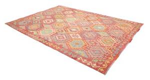 Tappeto Kilim Geometrico Rosso Corallo Multicolore 201x287 Cm