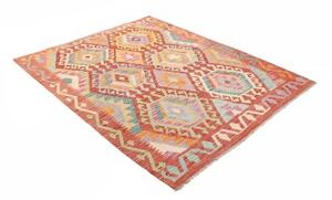 Tappeto Kilim Stilizzato Rosso Mattone Multicolore 153x192 Cm