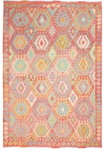 Tappeto Kilim Geometrico Rosso Corallo Multicolore 201x287 Cm