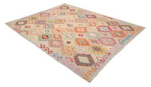 Tappeto Kilim Stilizzato Azzurro Rosso Corallo 186x244 Cm