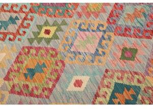 Tappeto Kilim Stilizzato Azzurro Rosso Corallo 186x244 Cm