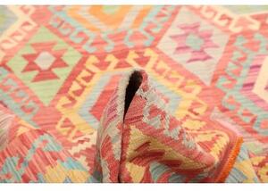 Tappeto Kilim Geometrico Rosso Corallo Multicolore 201x287 Cm