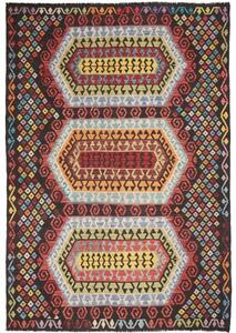 Tappeto Kilim Stilizzato Nero Multicolore 201x289 Cm