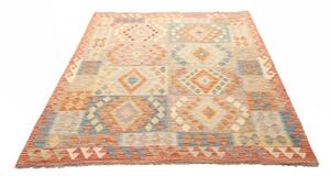 Tappeto Kilim Geometrico Arancione Azzurro 153x195 Cm