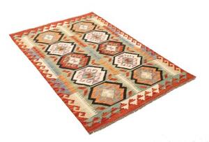 Tappeto Kilim Stilizzato Arancione Verde Salvia 99x147 Cm