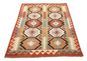 Tappeto Kilim Stilizzato Arancione Verde Salvia 99x147 Cm