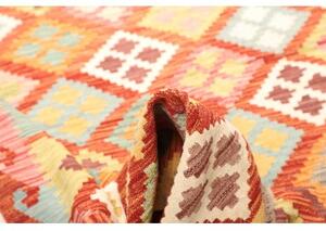 Tappeto Kilim Geometrico Rosso Corallo Multicolore 183x241 Cm
