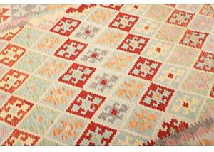 Tappeto Kilim Geometrico Celeste Rosso 204x291 Cm
