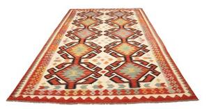 Tappeto Kilim Geometrico Avorio Rosso 198x298 Cm