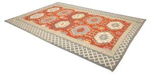 Tappeto Kilim Stilizzato Rosso Azzurro 206x308 Cm
