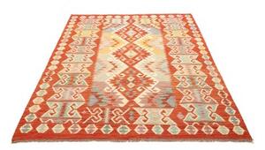 Tappeto Kilim Geometrico Rosso Multicolore 152x193 Cm