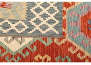 Tappeto Kilim Stilizzato Rosso Azzurro 206x308 Cm