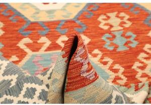 Tappeto Kilim Stilizzato Rosso Azzurro 206x308 Cm