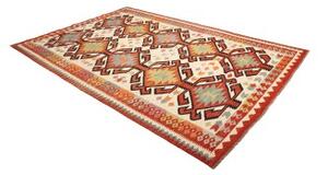 Tappeto Kilim Geometrico Avorio Rosso 198x298 Cm