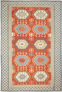 Tappeto Kilim Stilizzato Rosso Azzurro 206x308 Cm