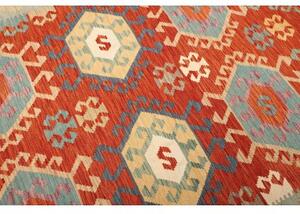 Tappeto Kilim Stilizzato Rosso Azzurro 206x308 Cm
