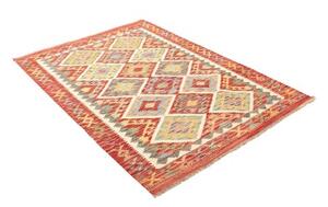 Tappeto Kilim Geometrico Rosso Beige 128x176 Cm
