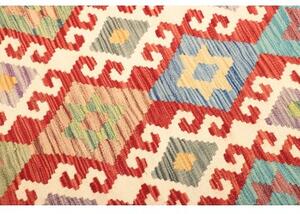 Tappeto Kilim Stilizzato Rosso Corallo Avorio 129x171 Cm