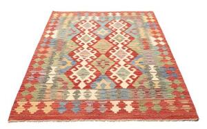 Tappeto Kilim Stilizzato Rosso Corallo Avorio 129x171 Cm