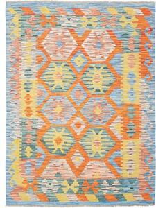 Tappeto Kilim Geometrico Azzurro Arancione 127x172 Cm