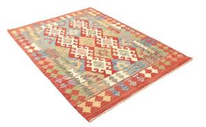 Tappeto Kilim Stilizzato Rosso Corallo Avorio 129x171 Cm