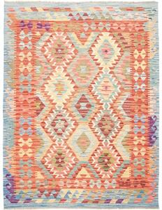 Tappeto Kilim Geometrico Rosso Azzurro 138x182 Cm